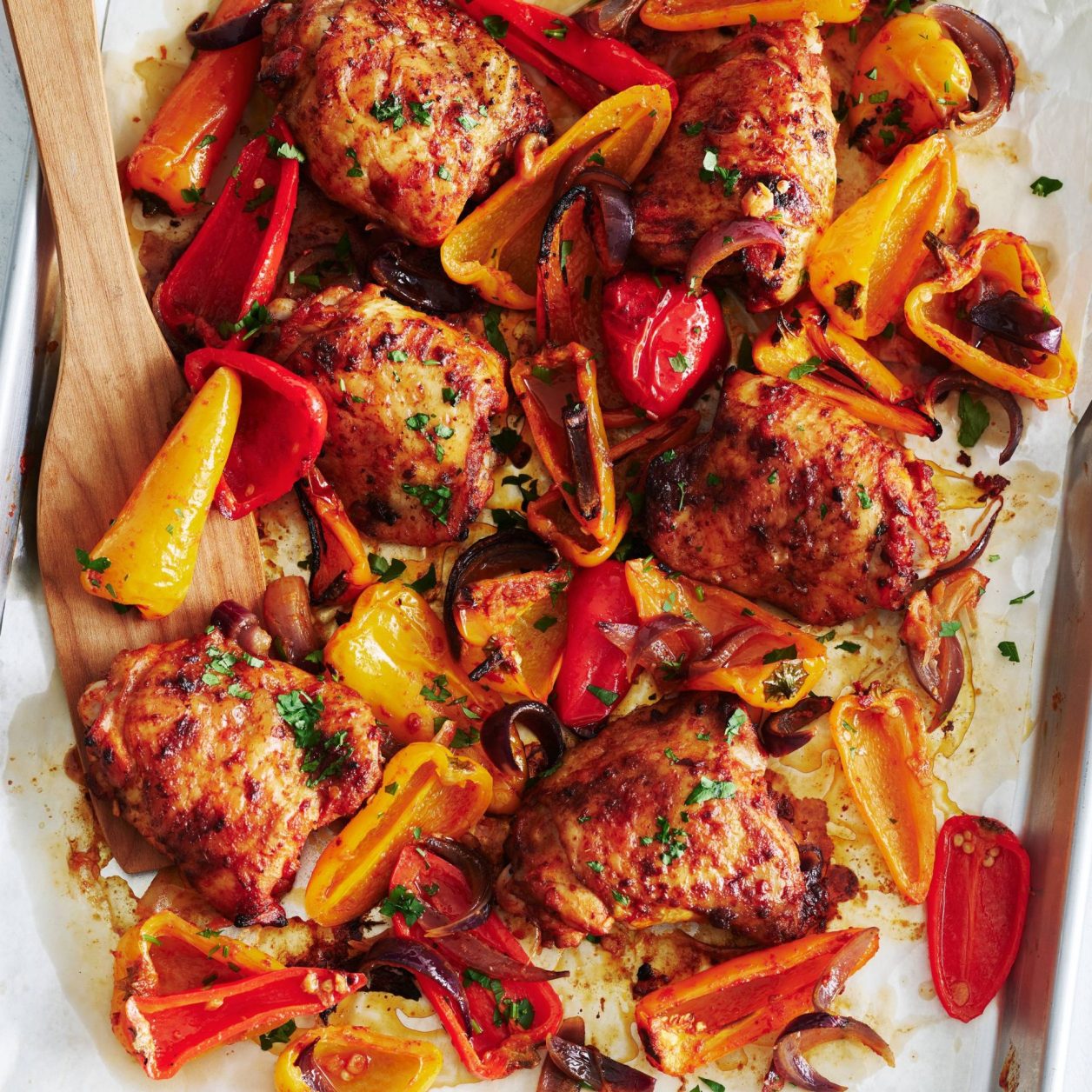 Sheet-Pan Chicken Thighs with Sweet Peppers | Savory