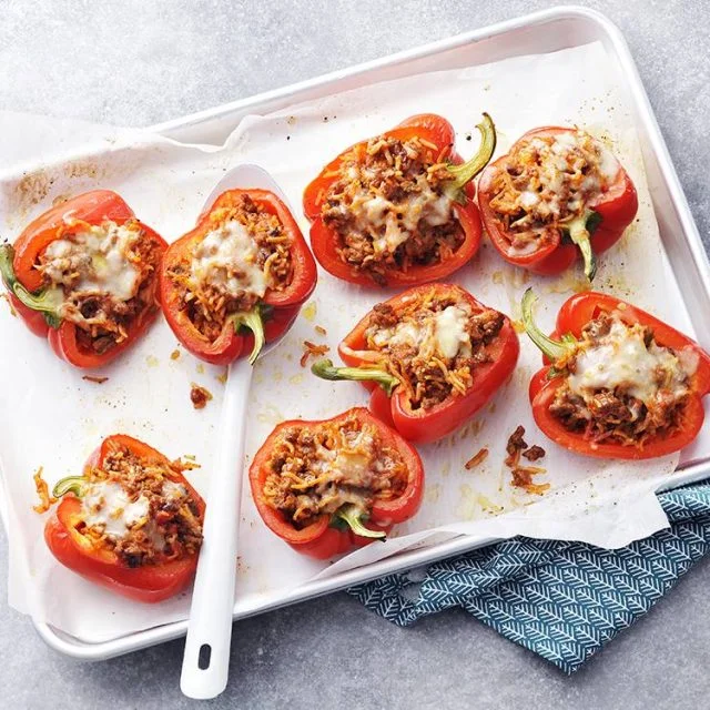 Rice and Ground Beef–Stuffed Bell Peppers | Savory