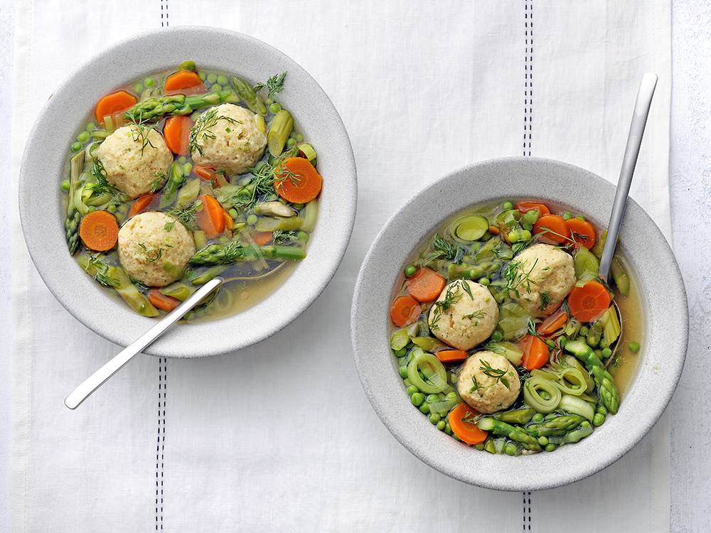 Matzoh Ball Soup with Spring Vegetables