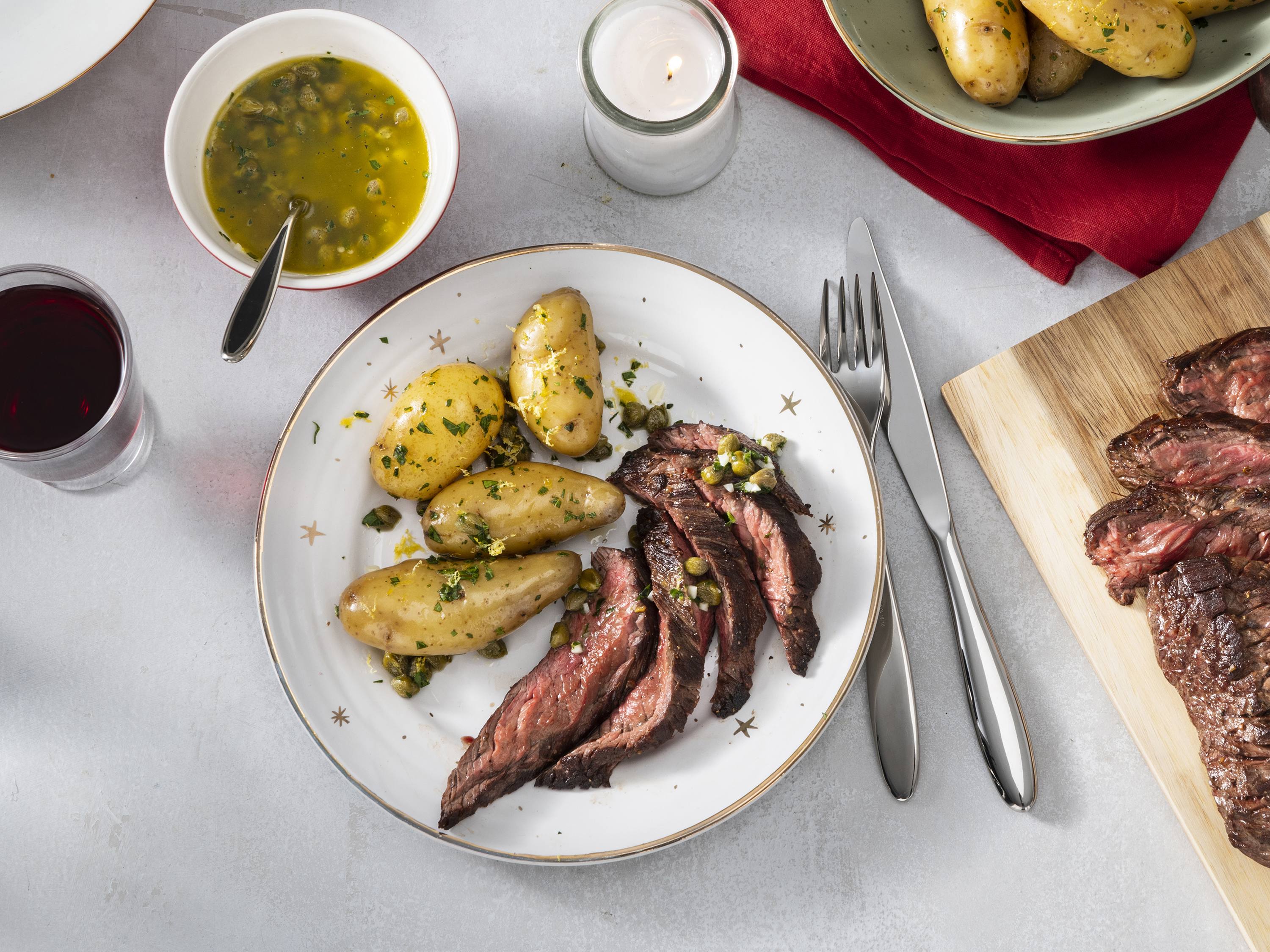 broiled-steak-with-fingerling-potatoes-with-lemon-caper-sauce-savory