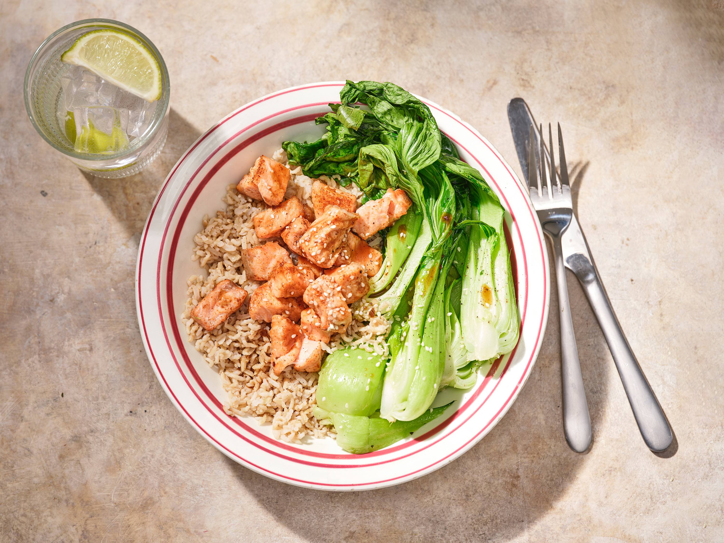 Air Fryer Teriyaki Salmon Bites Bowl - The Fit Peach