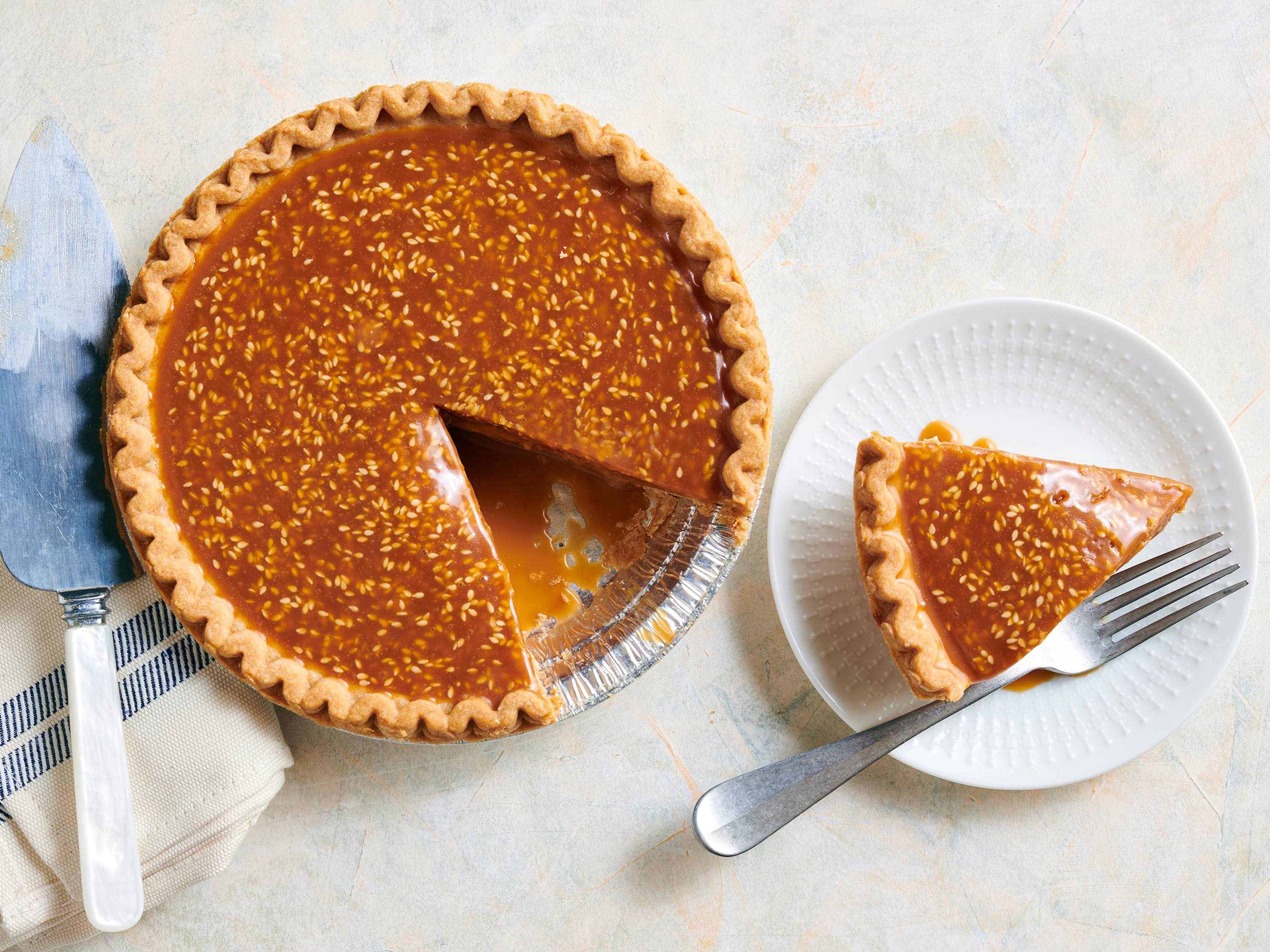 Pumpkin Pie with Sesame-Caramel Topping | Savory