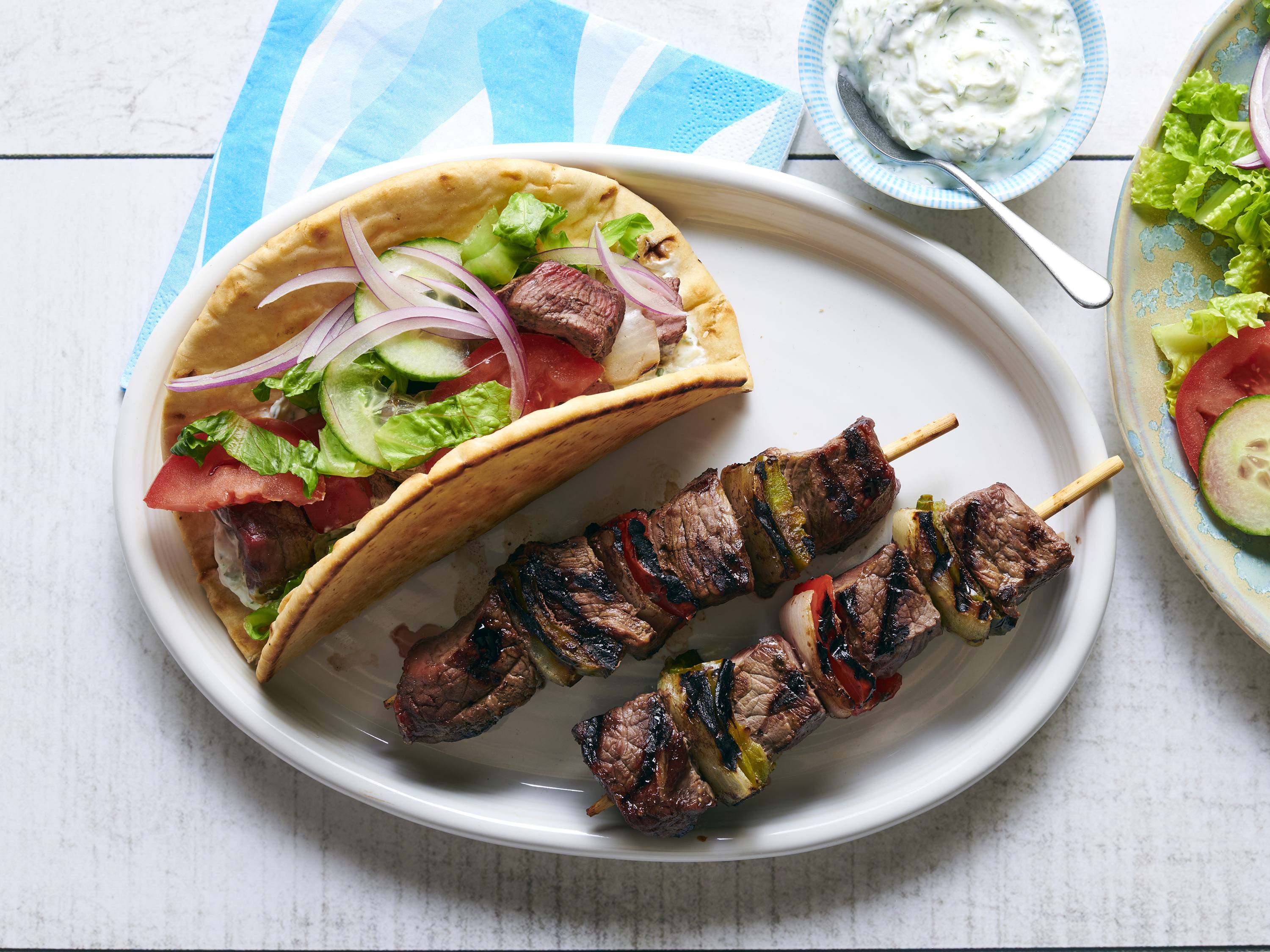 Greek Beef Kabob Wraps with Homemade Tzatziki Savory