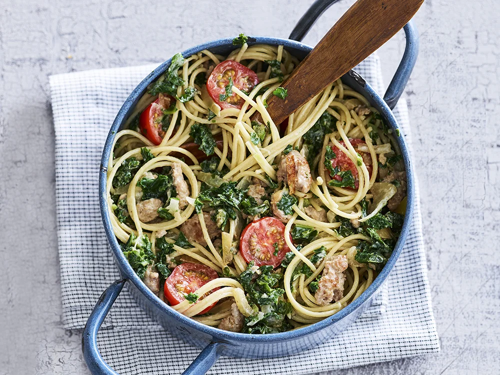 Spaghetti with Kale and Sausage | Savory